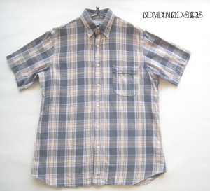 美品USA製!!インディビジュアライズドシャツ INDIVIDUALIZED SHIRTS*チェック柄半袖隠しボタンダウンシャツ 15ハーフ L ネルシャツ