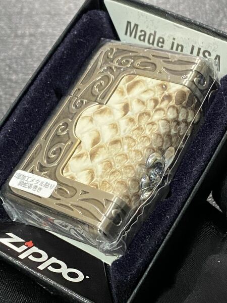 zippo 錦蛇革巻き 3面加工メタル貼り 特殊加工 希少モデル 2019年製 ケース 保証書付き