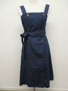 *802[ free shipping ]continuer de NICE CLAUP overall Denim Cami One-piece Mmi leak height ribbon attaching double button indigo 