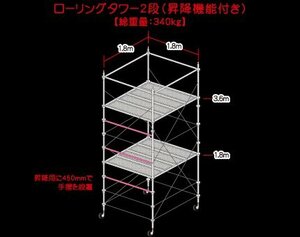 【引取限定商品】ローリングタワー2段／昇降機能付き【総重量340kg】信和タイプ/Aタイプ/足場