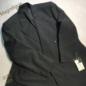 ★新品　コスパ最高！Magnifigue/ソフトダブル4ッ釦1掛けスーツ/ピンストライプ/サイズAB5/上下セットアップ/サイドベンツ/2タック/灰色系