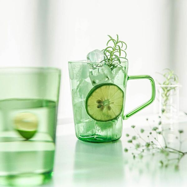 [雑貨] zk2204マグカップ 緑色 グラス ガラス レトロ アンティーク