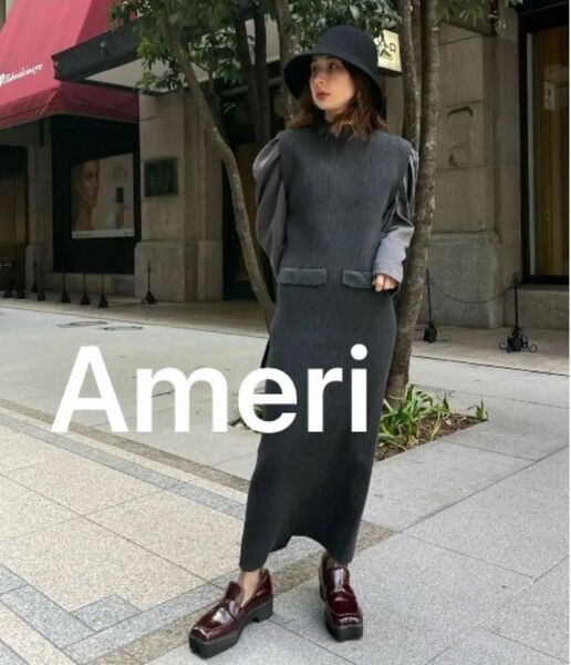 【新品未使用】AMERI JACKET LIKE TIGHT KNIT DRESS グレー Sサイズ