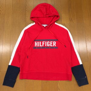 ●美品 TOMMY HILFIGER トミーヒルフィガー スウェット パーカー S 赤 レッド 長袖 ロゴプリント フーディー レディース 女性用