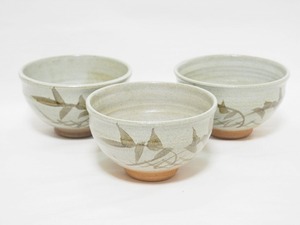 B0771 唐津焼 茶碗 まとめて 3客 セット ☆ 直13㎝ 茶道具 抹茶器 茶器 抹茶道具 茶懐石 茶事 茶の湯 抹茶碗 数茶碗 陶器 美品 良品 無傷