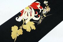 【送料無料】未使用品　アンティーク　袋帯 刺繍　黒色　大正ロマン　レトロ　お洒落　正絹　 m-4422_画像8