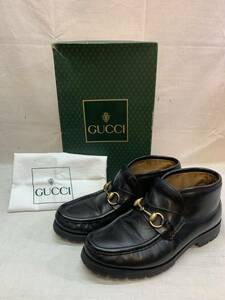 ▼現状ジャンク扱いGUCCI グッチ ホース ピット レディース 104 0067 レザー チャッカ ショート ブーツ 5 1/2 D 約23.5～24cm相当 ブラック