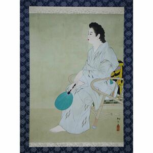 Art hand Auction 【真作】【風車】梶原緋佐子 ｢初夏｣◎肉筆紙本◎京都の人 菊池契月師事 女流巨匠 京都市文化功労者 日展特選 舞妓 芸妓 美人画, 絵画, 日本画, 人物, 菩薩