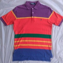 マルチカラー 90s POLO RALPH LAUREN ポロシャツ M マルチボーダー レインボー ラガーシャツ ロゴ刺繍 ラルフローレン_画像1