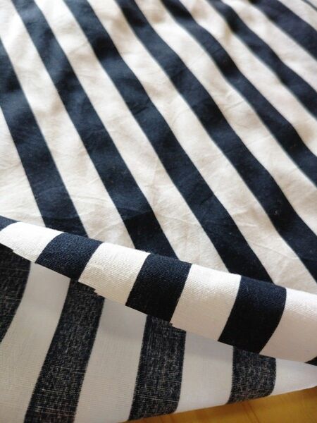 7mm巾 綿ストライプ生地 白×黒 ブロード 布 ハギレ