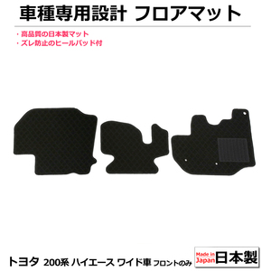 ハイエース 200系 ワイド車 フロアマット 日本製　黒生地　フロントのみ / 208-29-12-2F *