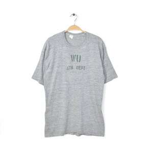 【送料無料】 70s WU ATH DEPT ステンシル ヴィンテージTシャツ 霜降りグレー 袖シングル オールド メンズL相当 古着 アメカジ @BZ0024