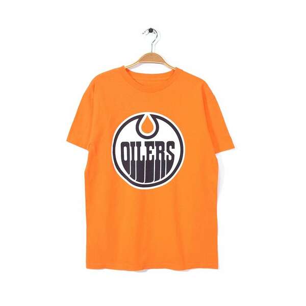 【送料無料】NHL エドモントンオイラーズ Tシャツ アイスホッケー オレンジ Edmonton Oilers メンズM 古着 アメカジ @BZ0025