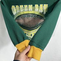 ■ 子供用 90s ビンテージ NFL GREEN BAY PACKERS パッカーズ イラスト 鹿の子素材？ 長袖 Tシャツ カットソー サーマル アメフト 緑 ■_画像3