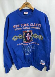 ■ 90s 90年代 ビンテージ USA製 NUTMEG NFL NEW YORK GIANTS ジャイアンツ イラスト スウェット トレーナー サイズL ブルー アメフト ■