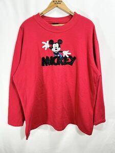 ■ ビンテージ Disney ディズニー MICKEY UNLIMITED 刺繍ワッペン ミッキー イラスト 長袖 Tシャツ ロンT カットソー スウェット地 ■