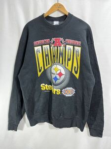 ■ 90s ビンテージ USA製 SALEM NFL Steelers スティーラーズ SUPER BOWL XXX ロゴ スウェット トレーナー サイズXL ブラック アメフト ■