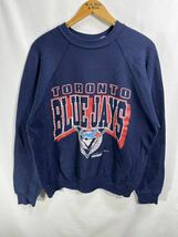 ■ 90s ビンテージ USA製 Tultex タルテックス MLB BLUE JAYS ブルージェイズ イラスト スウェット トレーナー LARGE 紺 野球 スポーツ ■_画像1