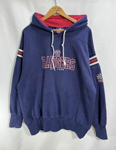 ■ Majestic NHL RANGERS レンジャース 刺繍ロゴ 切り替え スウェット フーディー ネイビー スポーツ ホッケー アメカジ パーカー ■