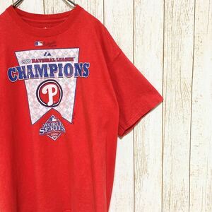 Majestic マジェスティック MLB Philadelphia Phillies フィラデルフィア・フィリーズ プリント Tシャツ L メジャーリーグ USA古着