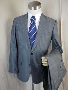 M387○SUIT　COMPANY・ALPE　SOLIVOsuper100'S生地○175㎝6Drop・２釦・背抜き・グレーストライプシングルスーツ・ビジネス