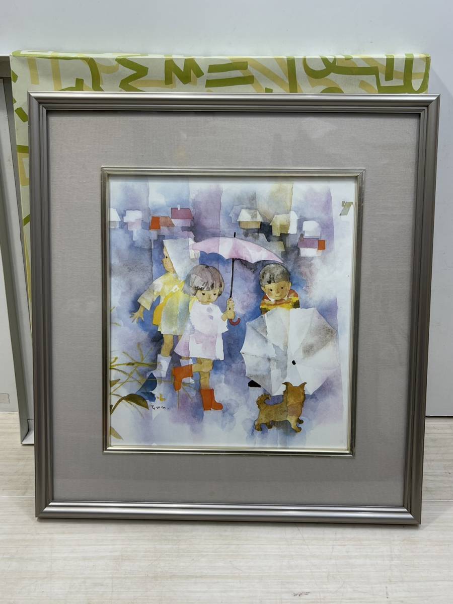 Kostenloser Versand S74726 Gemälde Chihiro Iwasaki Welpe und Kinder an einem regnerischen Tag Rahmen Kindergemälde Farbiges Papier Gute Qualität, Drucksache, Postkarte, Postkarte, Andere