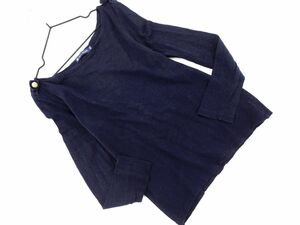 PETIT BATEAU プチバトー リネン100% 金ボタン カットソー sizeXXS/濃紺 ■◇ ☆ ddb7 レディース