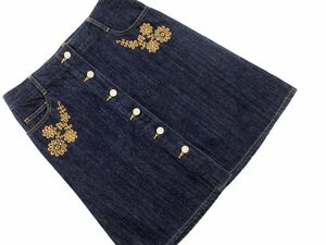 ジルスチュアート 刺繍 フロントボタン デニムスカート sizeS/紺 ■■ ☆ ddc7 レディース