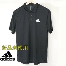 新品未使用●送料無料●(L)アディダス adidas 黒/ブラック 半袖ポロシャツ/薄手_画像1