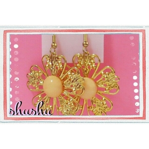 [ flower motif earrings!] lady's accessory earrings flower hook type all season pink gold te-to outing 