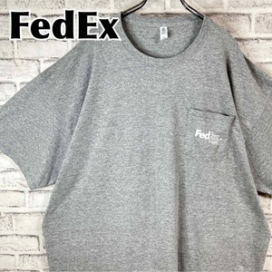 FedEx フェデックス ワンポイントロゴ 胸ポケット Tシャツ 半袖 輸入品 春服 夏服 海外古着 会社 貿易 輸出 輸入 運送 配送 貨物