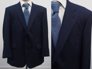 * liquidation spring summer E5-T165-175-W100/ dark blue navy window pen check /1 tuck 2 button regular business suit large size new goods prompt decision 