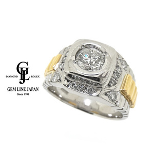 K18/Pt900 бриллиант 0.722ct бок камень 0.36ct комбинированный мужской печатка кольцо 