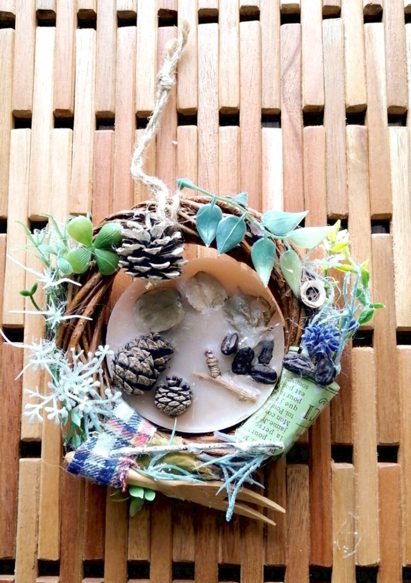 Handmade goods ~ Natural wreath & aroma wax ~ 2-piece set ♪, Handmade items, interior, miscellaneous goods, ornament, object
