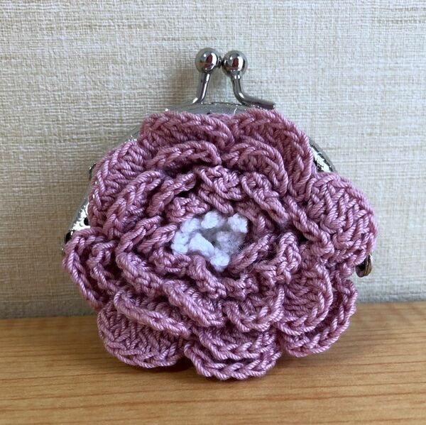 ハンドメイド お花のがま口 小銭入れ ピンク かぎ針編み