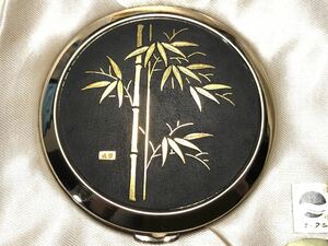 antique original gold ..52.0g bamboo skill compact mirror unused case attaching .