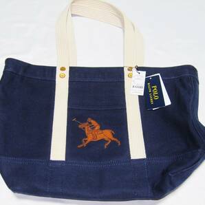 新品 ポロ ラルフローレン 国内正規店品 POLO RALPH LAUREN キャンバス ミディアム トートバッグ レザーポニー 紺