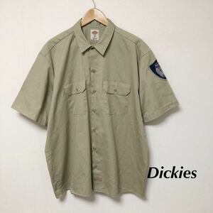 Dickies /ディッキーズ /メンズXL ワークシャツ 半袖シャツ ポリコットン 二つポケット ワッペン 刺繍 POLICE アメカジ ミリタリー USA古着