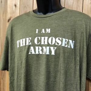 NEXT LEVEL /メンズXL 半袖Tシャツ トップス ロゴTシャツ プリントTシャツ I AM THE CHOSEN ARMY カーキ アメカジ USA古着