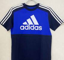 新品 150 ★ adidas アディダス ジュニア 半袖 Tシャツ 29342 ブルー 3ストライプス カラーブロック ユース コットン 綿 サッカー スポーツ_画像5