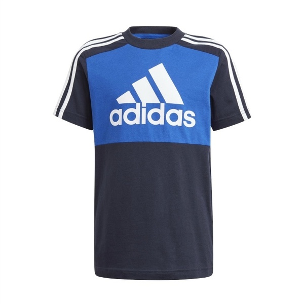 新品 160 ★ adidas アディダス ジュニア 半袖 Tシャツ 29342 ブルー 3ストライプス カラーブロック ユース コットン 綿 サッカー スポーツ