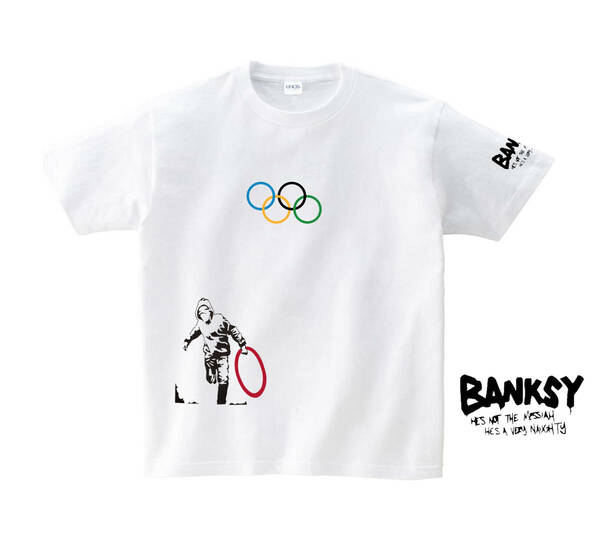 【バンクシー白2XL】5oz盗まれた五輪袖プリントTシャツbanksyおもしろメンズネタプレゼント送料無料・新品2999円