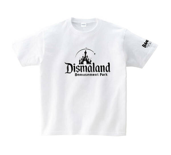 【バンクシー白S】5ozディズマランド袖プリントTシャツbanksyおもしろメンズネタプレゼント送料無料・新品1999円