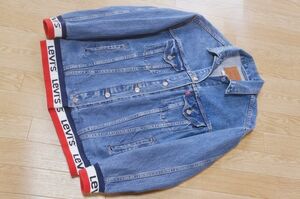 J174　即決　Levi's PREMIUM リーバイス プレミアム　リブデザイン デニムジャケット バギーフィット スポーツロゴ　XS　ビッグシェル