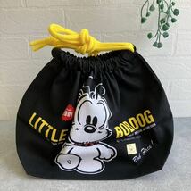 ☆当時物 リトルボブドッグLITTLE BOB DOG証紙付 未使用保管品 ランチ巾着 昭和レトロ希少 コレクター 黒色 犬 お弁当 子ども 新学期 ②_画像2