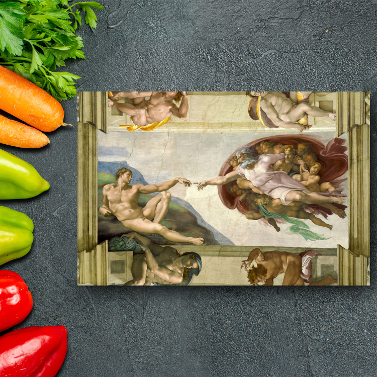 Арт-панель Художественная доска Микеланджело Сотворение Адама 45x33 А3 Настенная интерьерная картина 01, произведение искусства, Рисование, Портреты