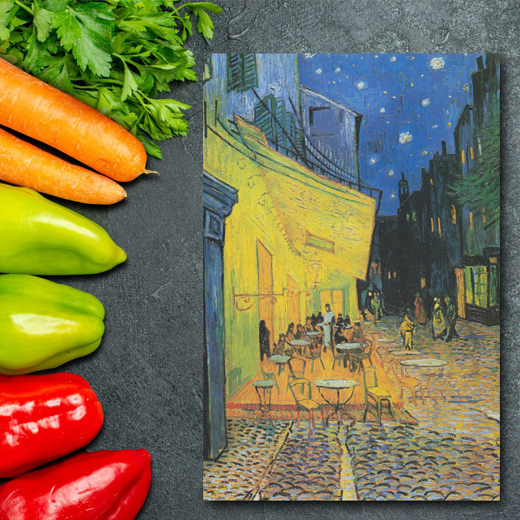 Kunstpaneel, Kunsttafel, Van Gogh, Caféterrasse bei Nacht, 53 x 41 B3, Wandbehang, Innengemälde 01, Kunstwerk, Malerei, Porträts