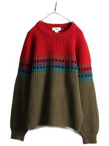 80s # OLD GAP total pattern switch wool knitted sweater ( men's XL ) 80 period Vintage Old Gap ribbed tea n key low gauge 