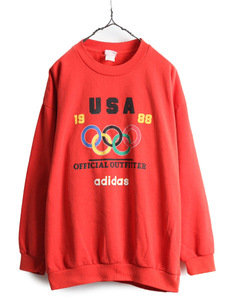 80s ■ アディダス 1988 ソウル オリンピック スウェット トレーナー メンズ L 程/ 80年代 ビンテージ ADIDAS オフィシャル 五輪 裏起毛 赤