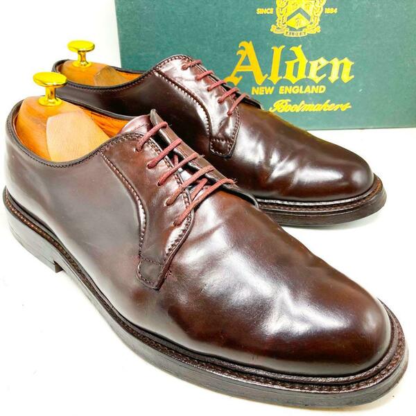 ☆即決・送料無料☆【アローズ別注・保存箱付】ALDEN オールデン シェルコードバン プレーントゥ 990 バーガンディ 25.5cm　革靴 メンズ